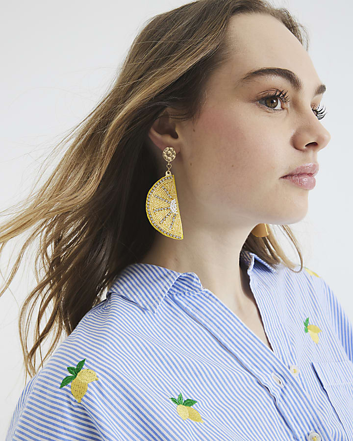 Yellow Beaded Lemon Drop Earrings