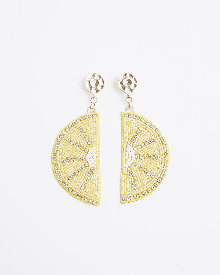 Yellow Beaded Lemon Drop Earrings