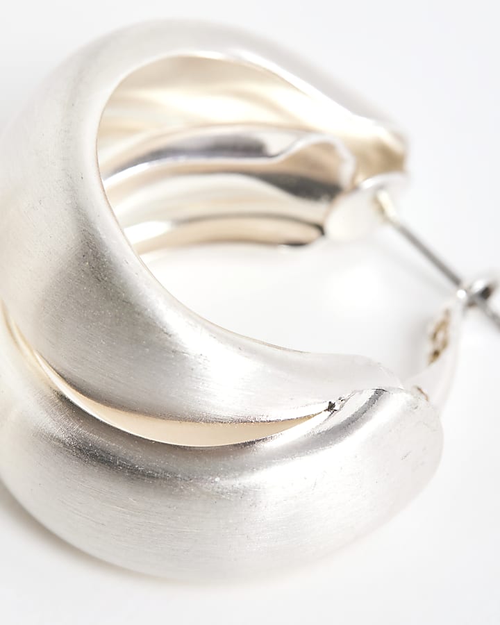 Silver Brushed Twist Hoop Earrings