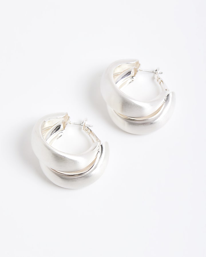 Silver Brushed Twist Hoop Earrings