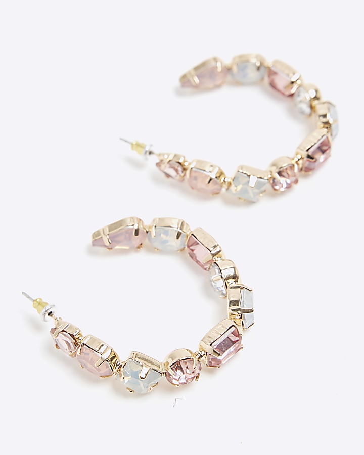 Gold Pastel Crystal Hoop Earrings