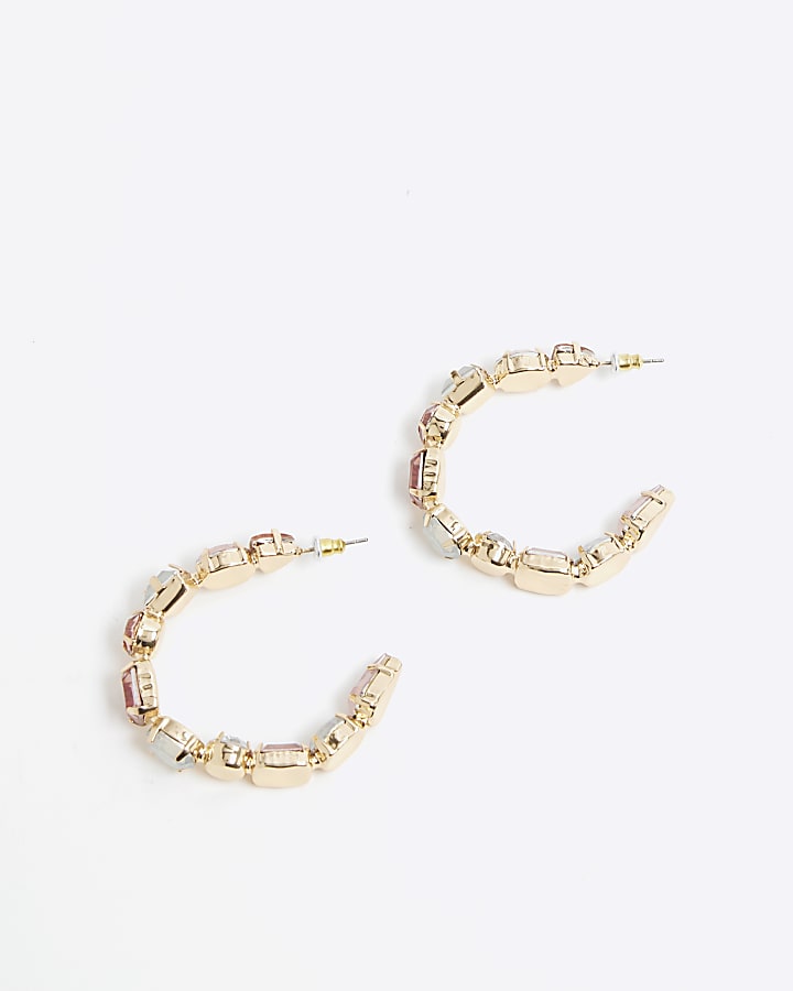 Gold Pastel Crystal Hoop Earrings