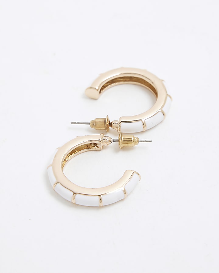 White Enamel Bamboo Hoop Earrings