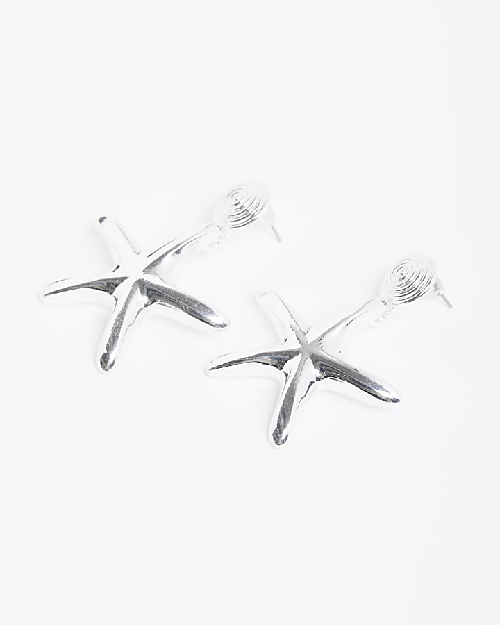 Silver Mini Star Fish Drop Earrings