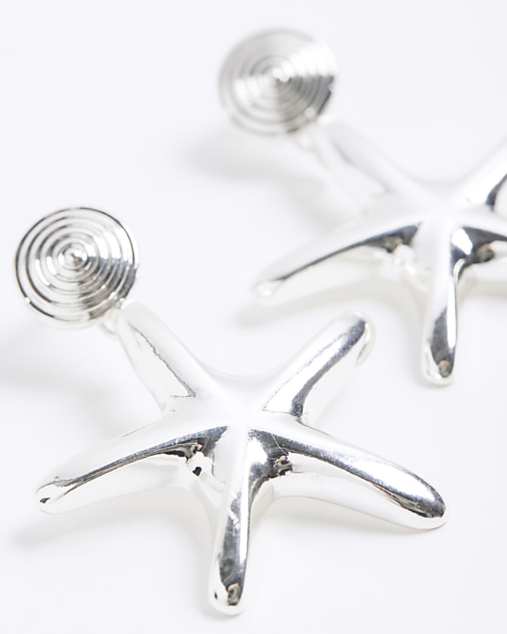 Silver Mini Star Fish Drop Earrings