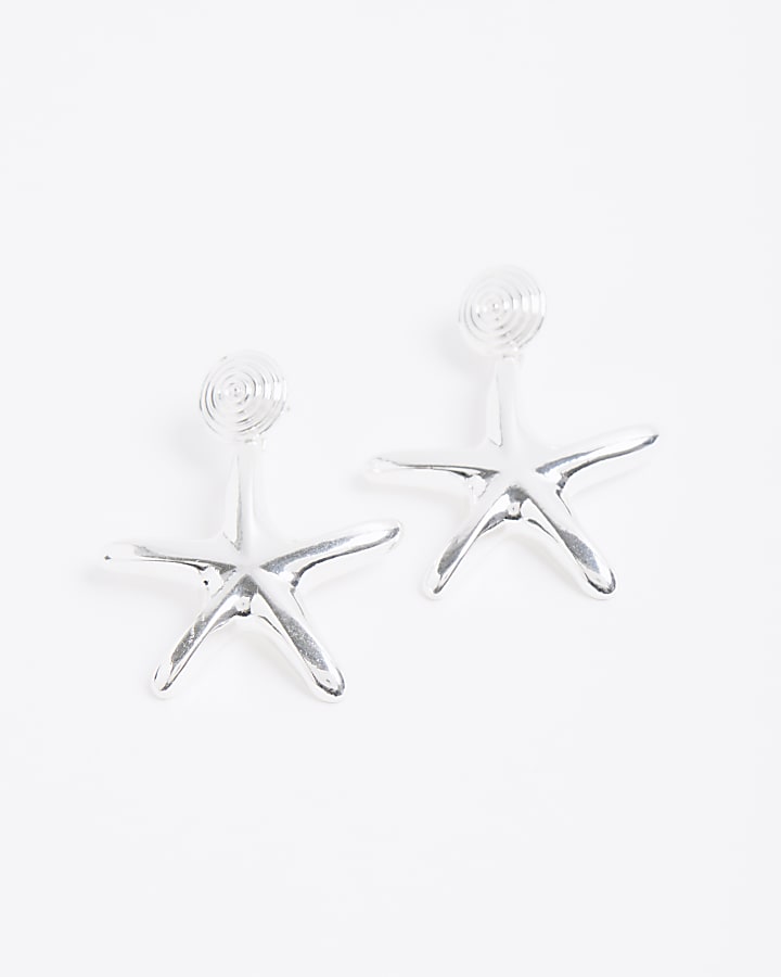 Silver Mini Star Fish Drop Earrings