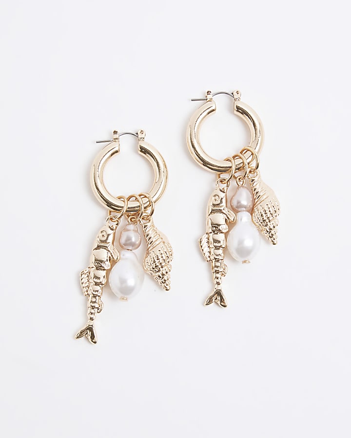 Gold Fish Cluster Hoop Earrings