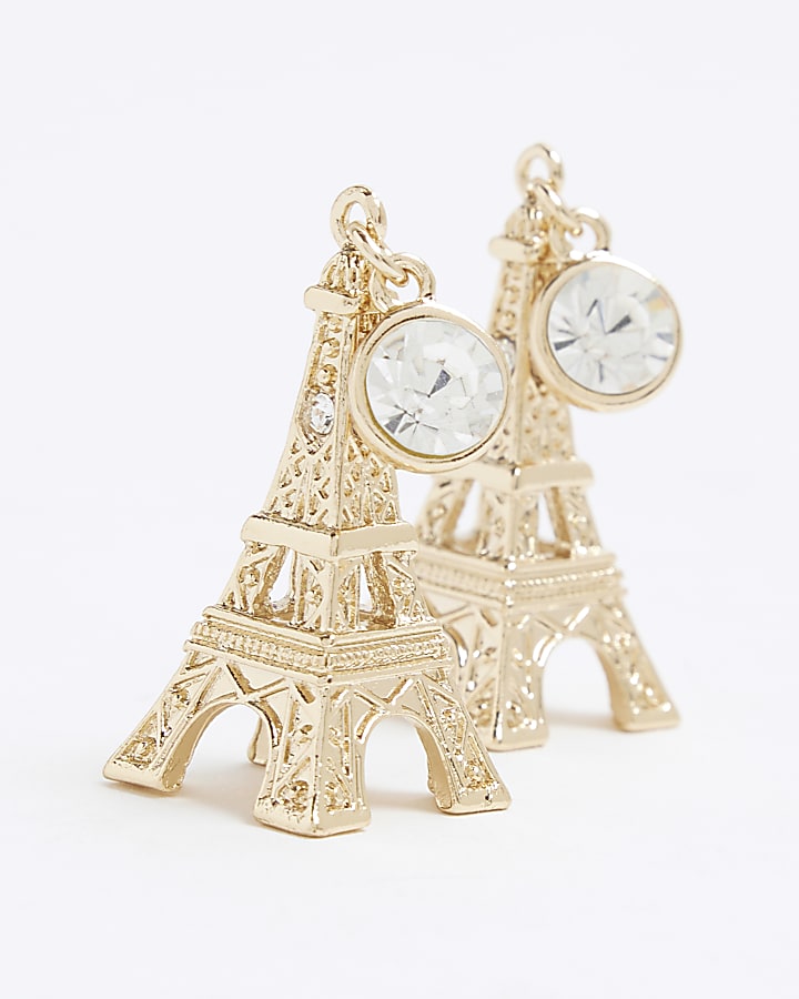 Gold Eiffel Tower Drop Earrings