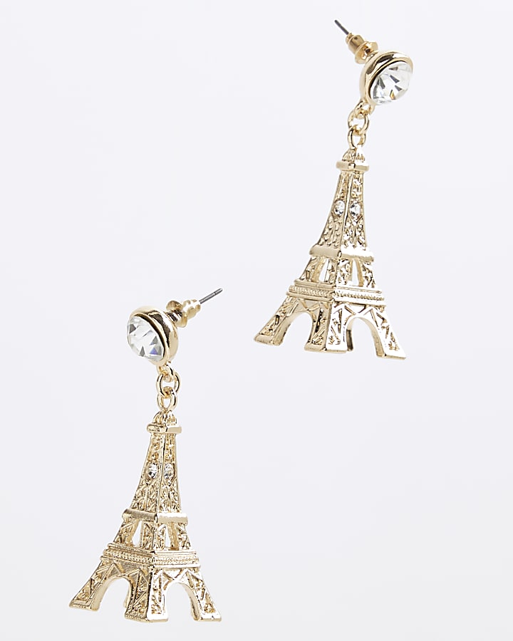 Gold Eiffel Tower Drop Earrings