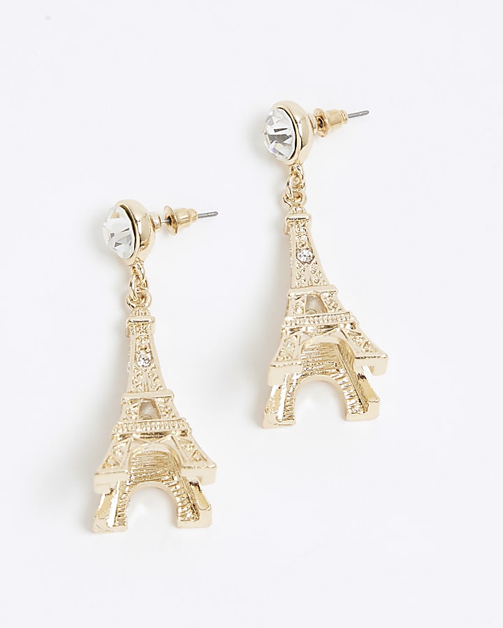 Gold Eiffel Tower Drop Earrings