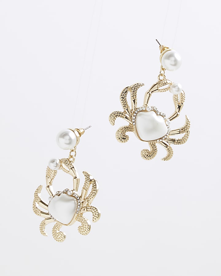 Gold Crab Drop Earrings