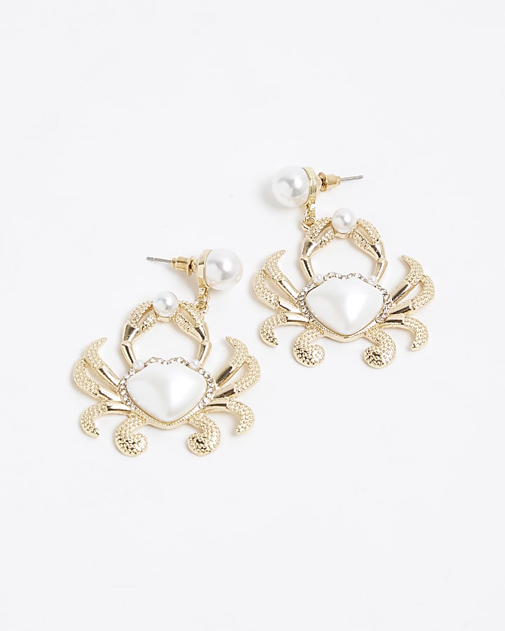 Gold Crab Drop Earrings