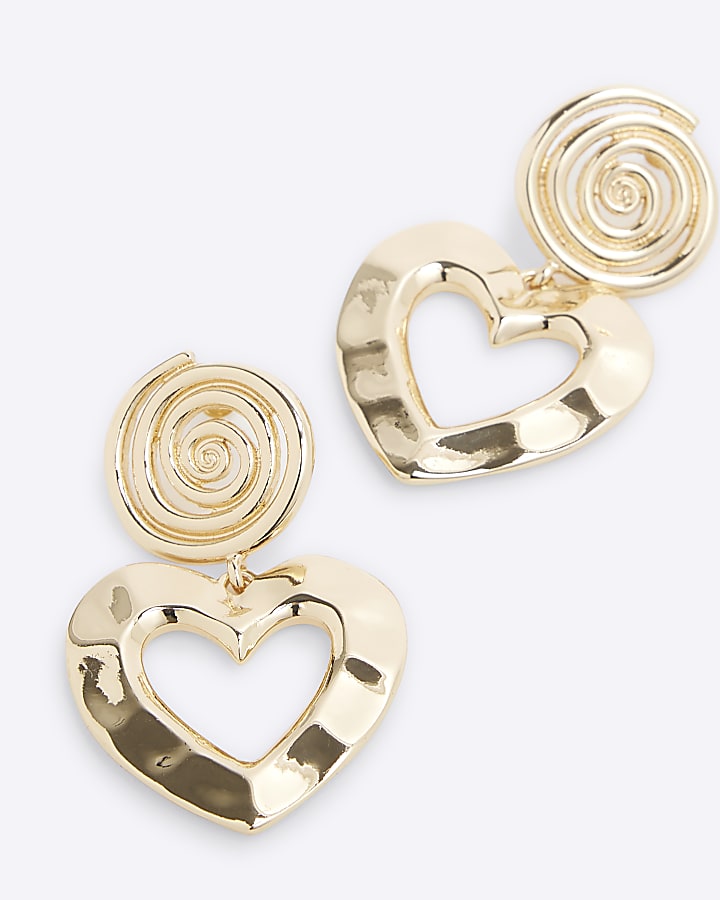 Gold Swirl Heart Stud Earrings