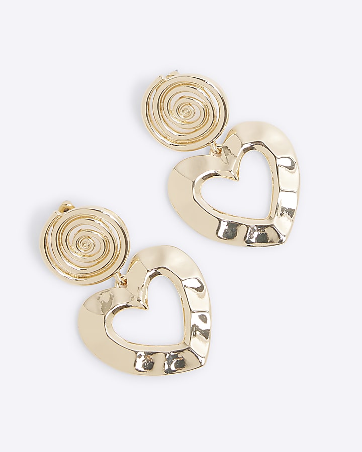 Gold Swirl Heart Stud Earrings