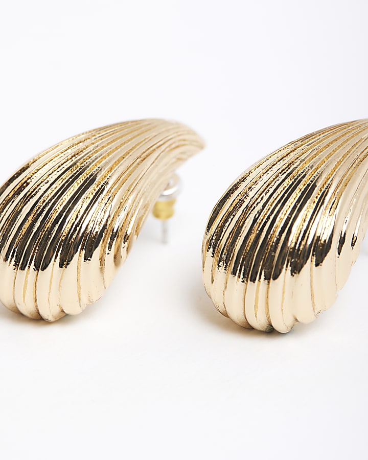 Gold Ridged Dome Stud Earrings