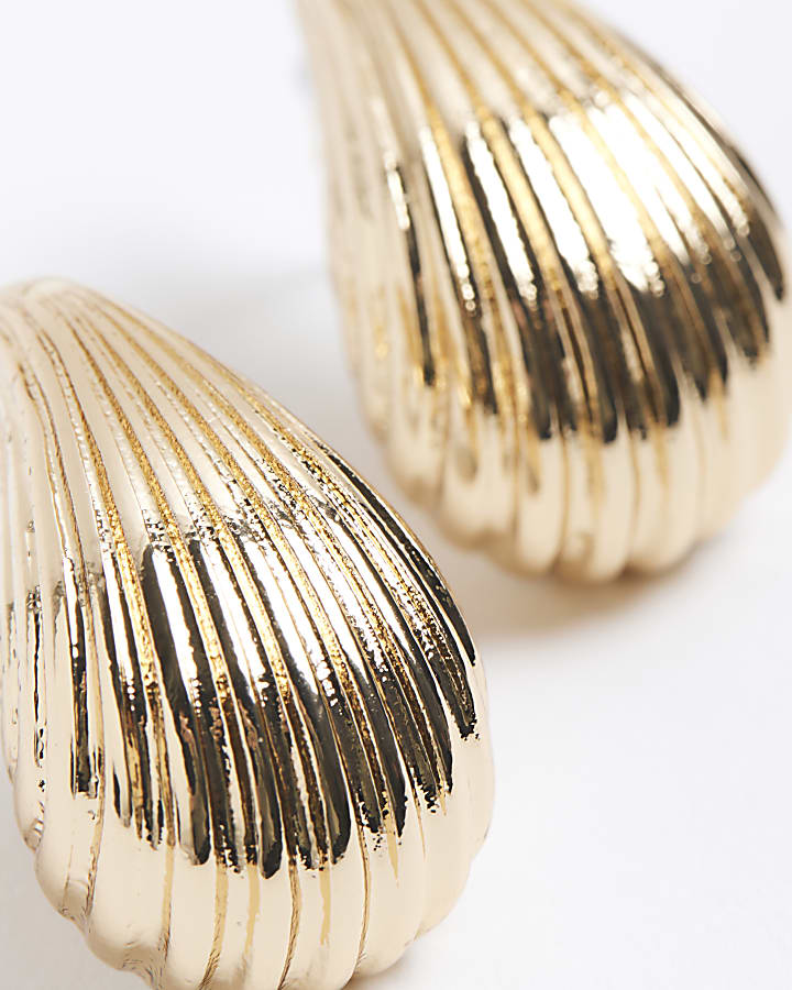 Gold Ridged Dome Stud Earrings