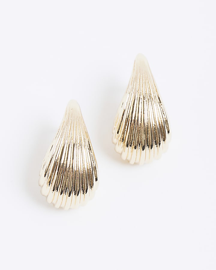 Gold Ridged Dome Stud Earrings