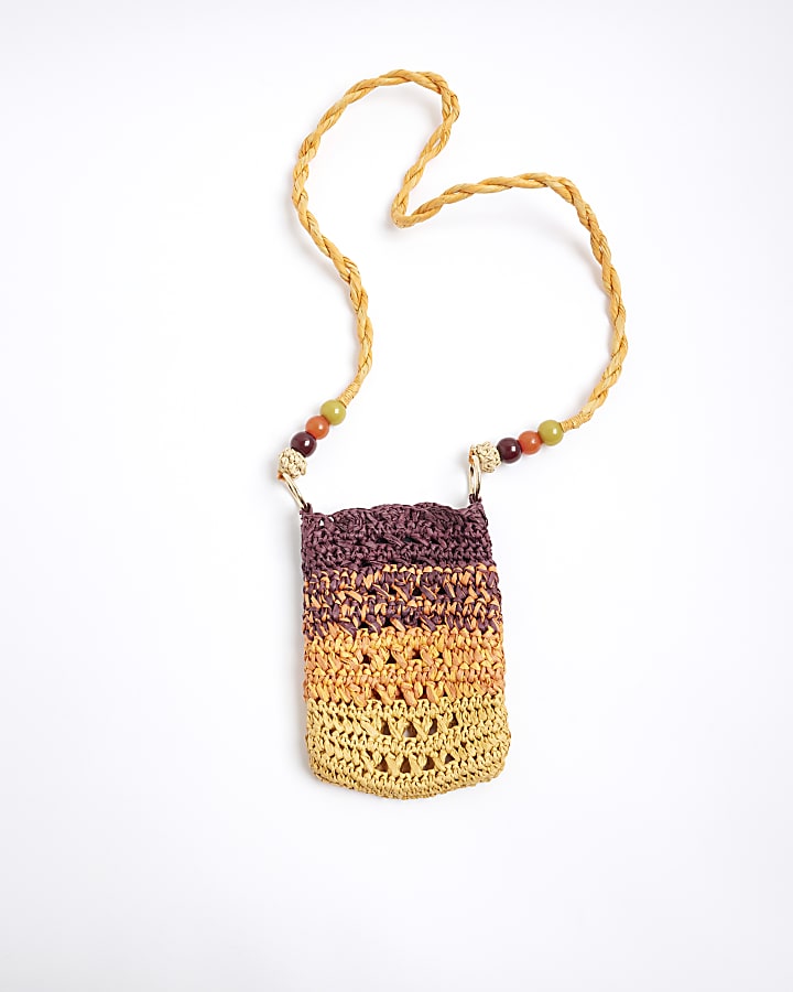 Multi Colour Raffia Cross Body Phone Pouch