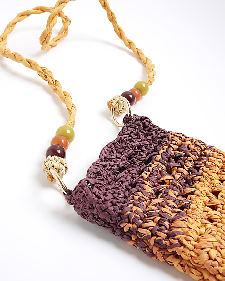 Multi Colour Raffia Cross Body Phone Pouch