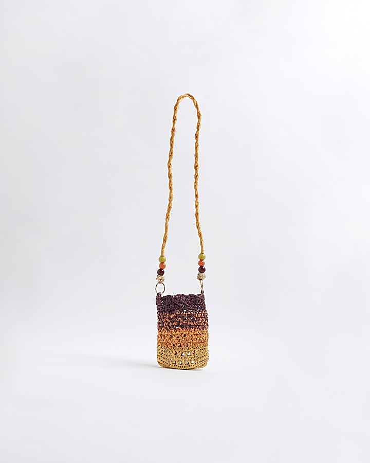 Multi Colour Raffia Cross Body Phone Pouch