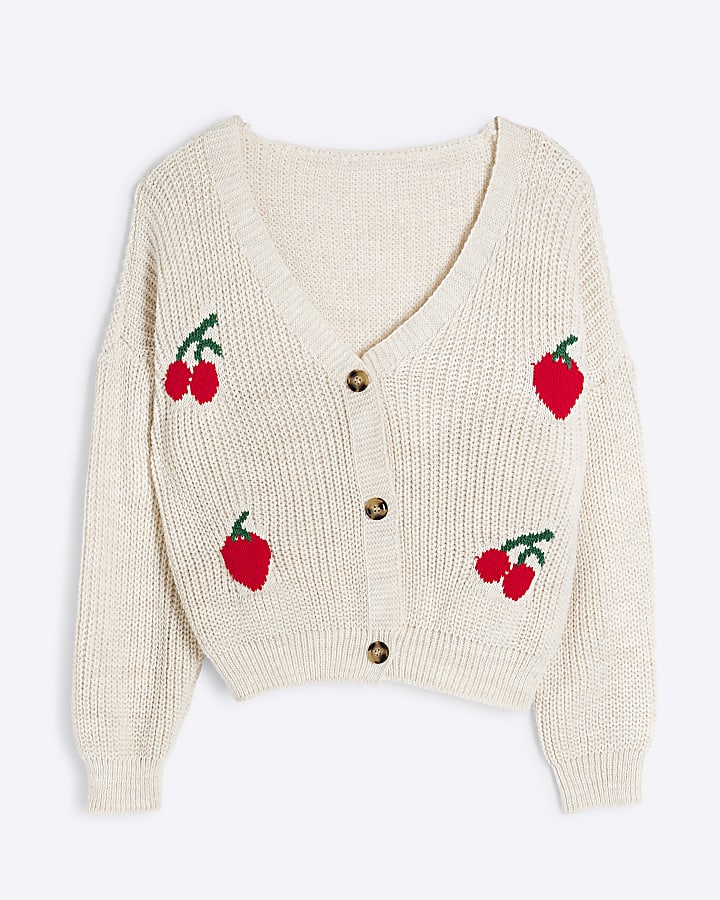 Cream Long Sleeve Strawberry Knit Cardigan