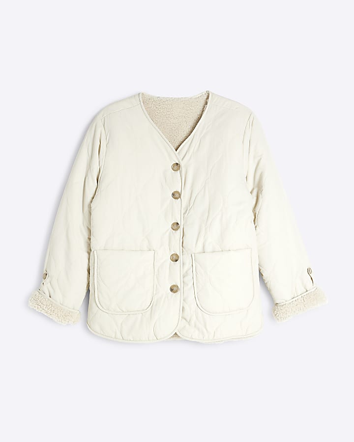 Cream Reversible Borg Quilted Jacket