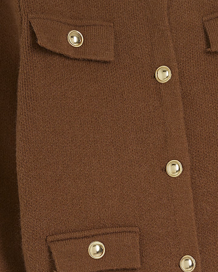 Brown Knit Button Pocket Cardigan