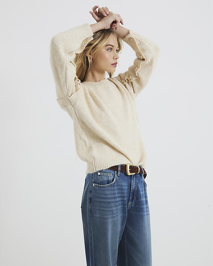 Beige Side Button Jumper