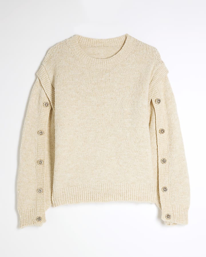 Beige Side Button Jumper