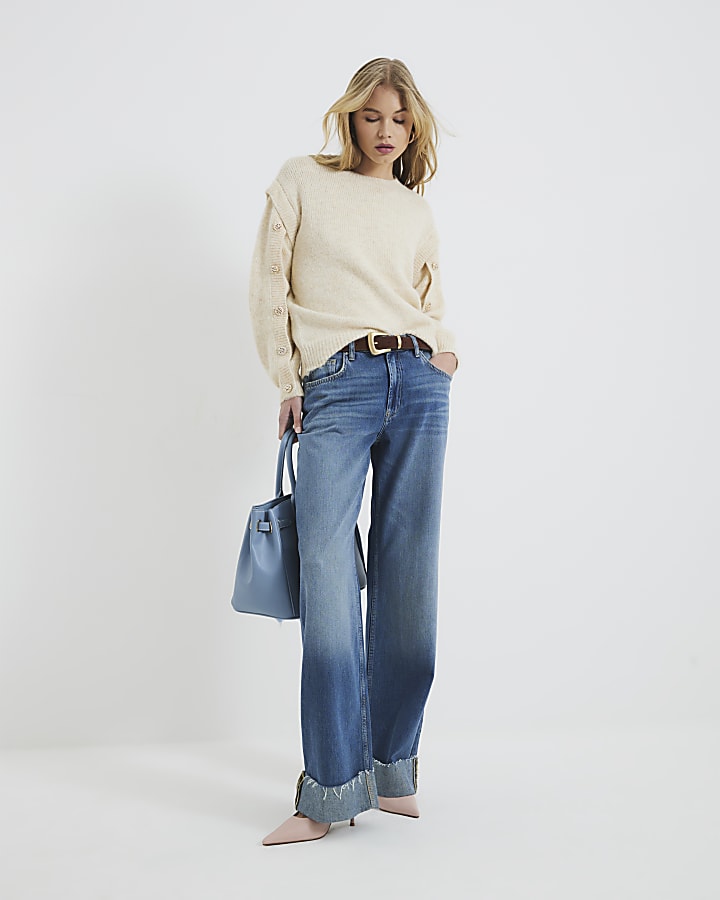 Beige Side Button Jumper