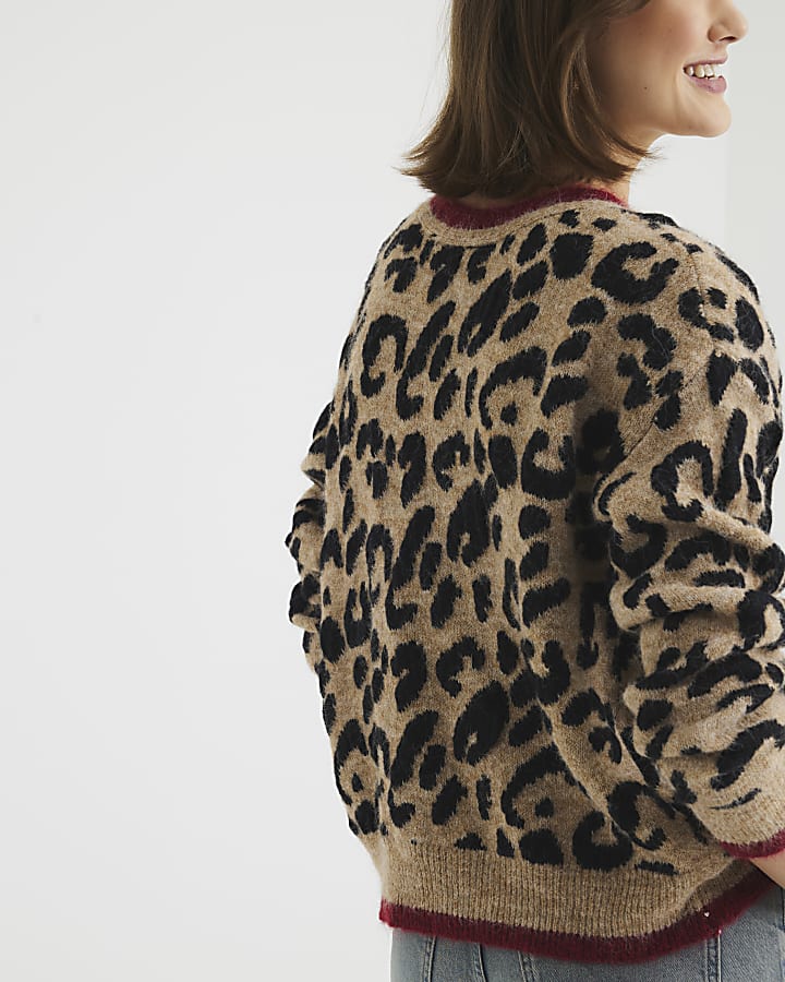 Brown Leopard Print Tie Front Cardigan