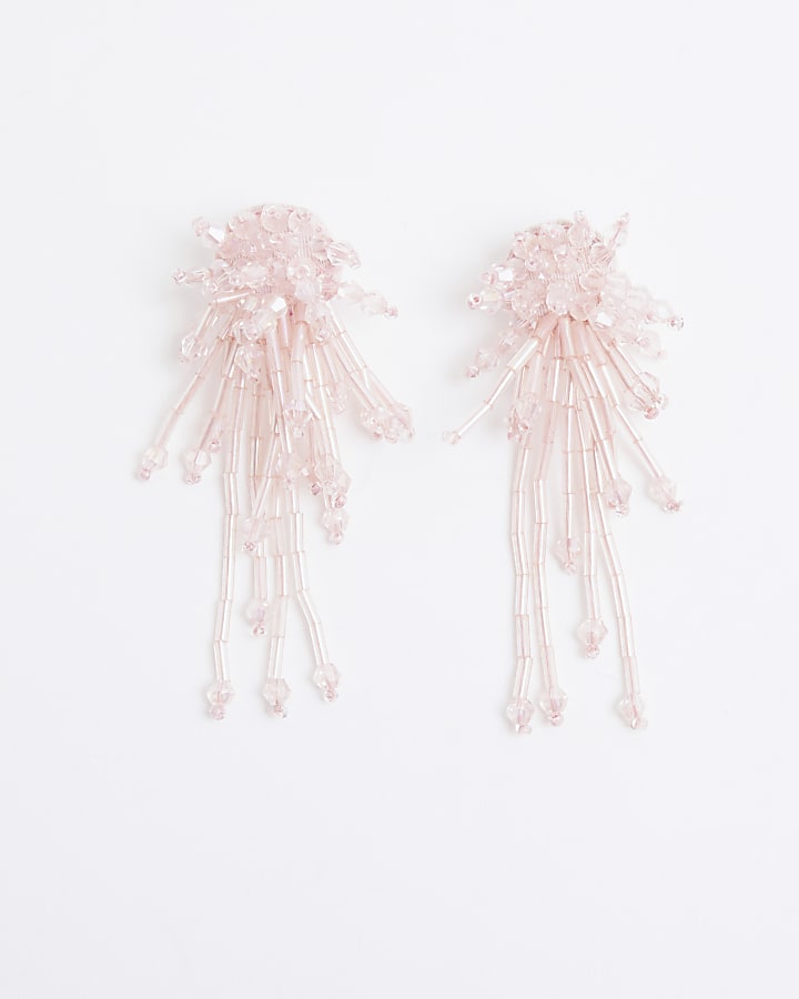 Pink Beaded Cascade Earrings