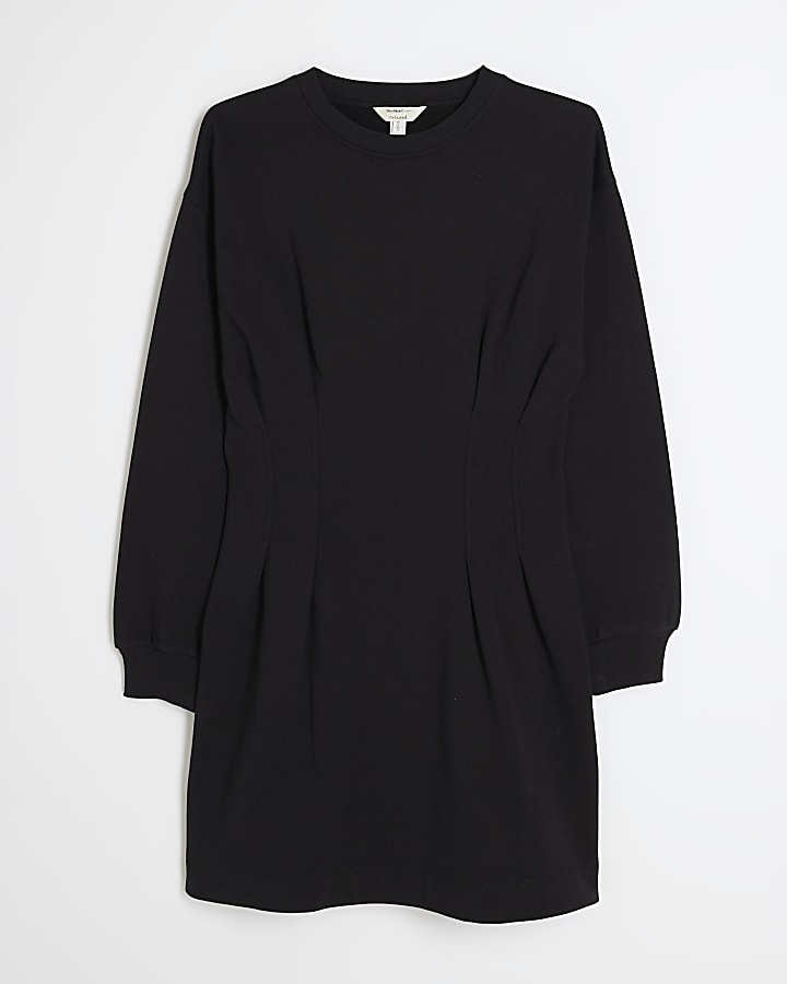 Black Long Sleeve Corset Sweatshirt Dress