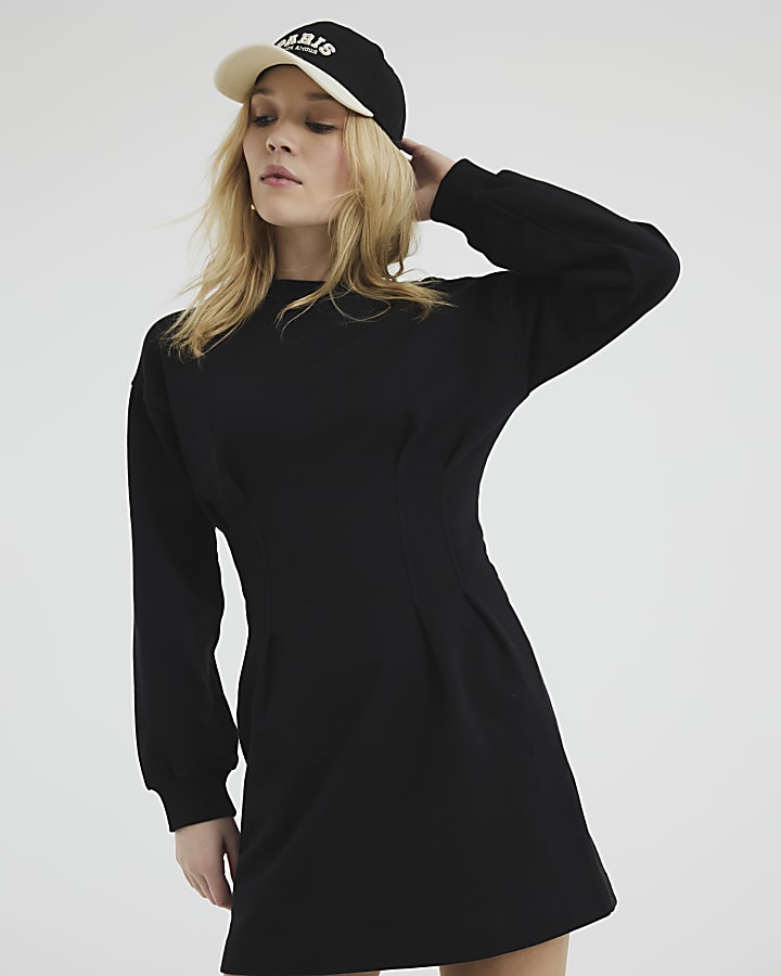 Black Long Sleeve Corset Sweatshirt Dress