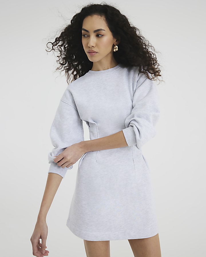 Grey Long Sleeve Corset Sweatshirt Dress