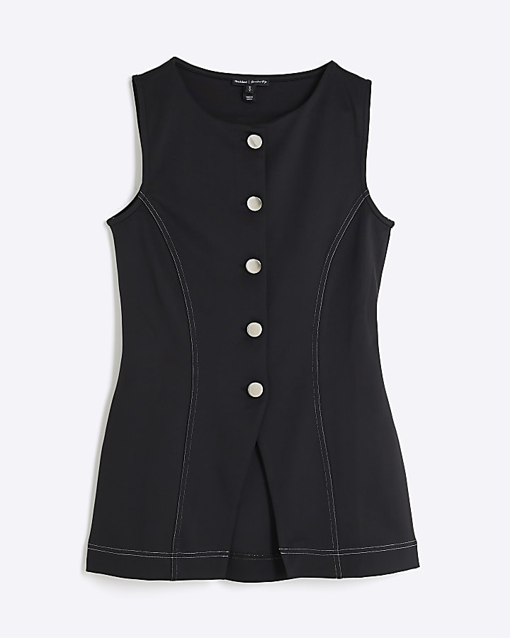 Petite Black Top Stitch Waistcoat