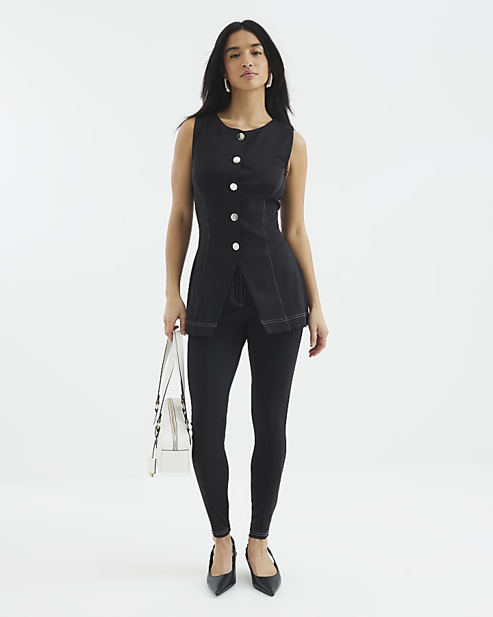 Petite Black Top Stitch Waistcoat