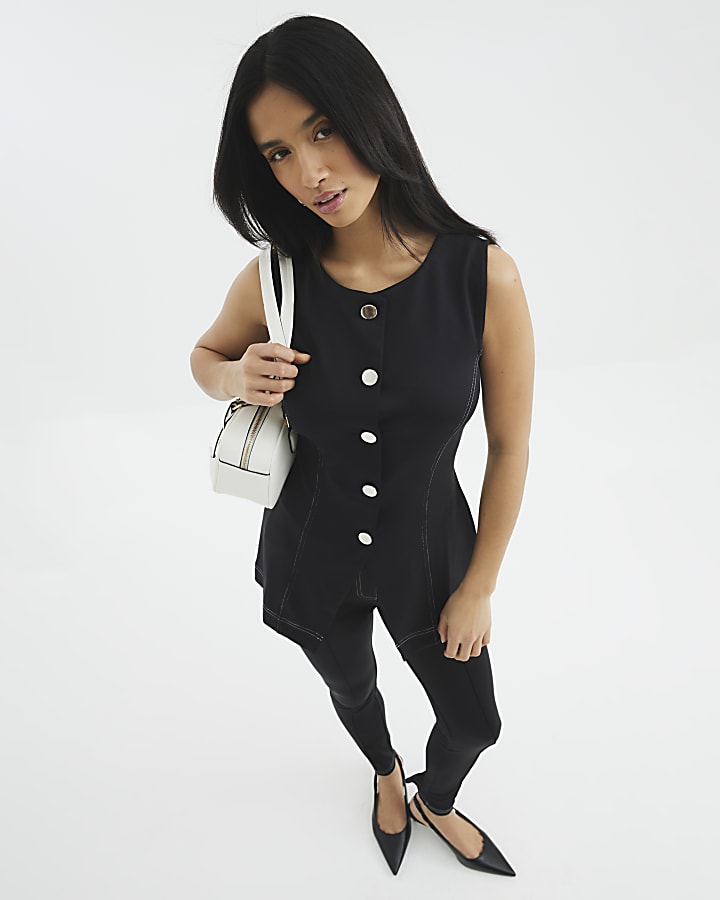 Petite Black Top Stitch Waistcoat