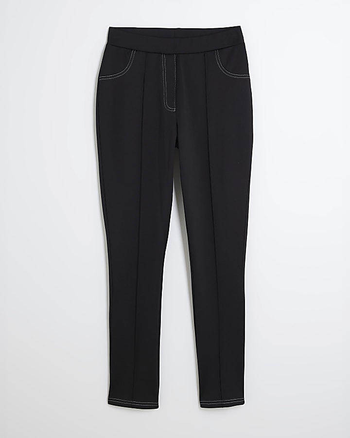 Petite Black Top Stitch Skinny Trousers