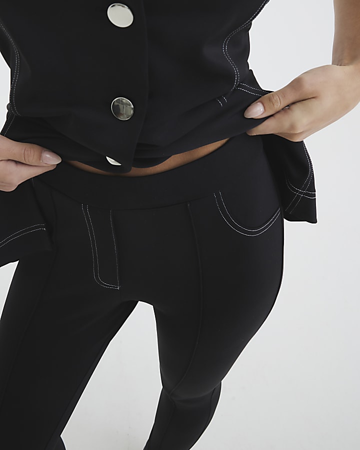 Petite Black Top Stitch Skinny Trousers