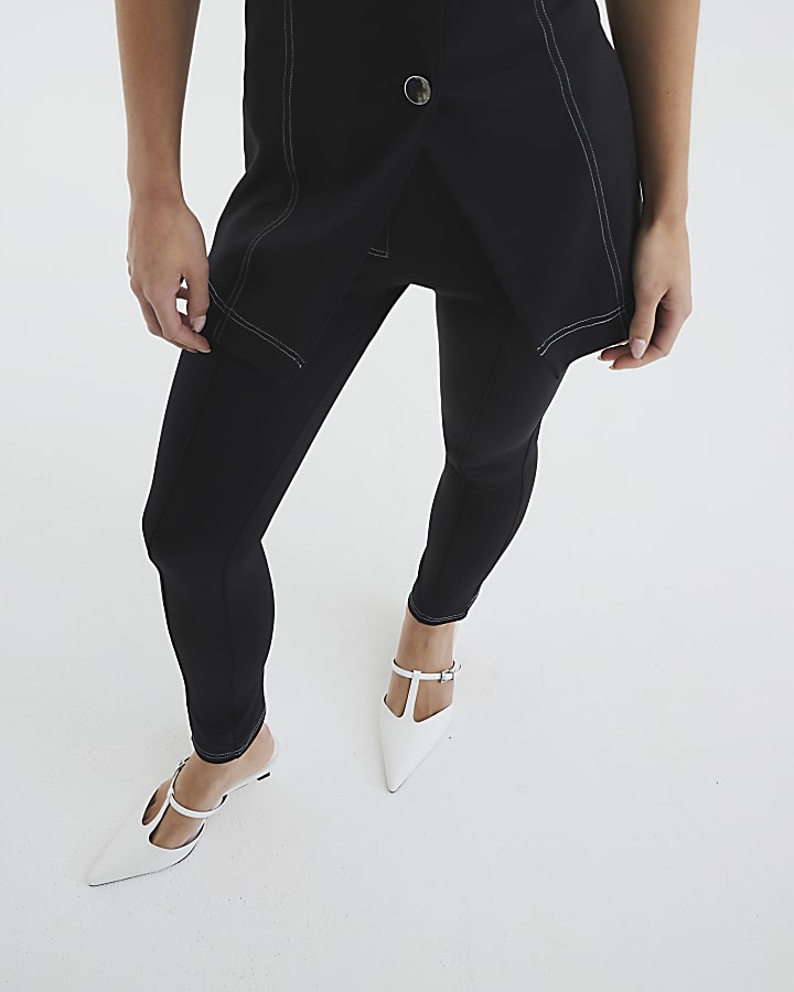 Petite Black Top Stitch Skinny Trousers