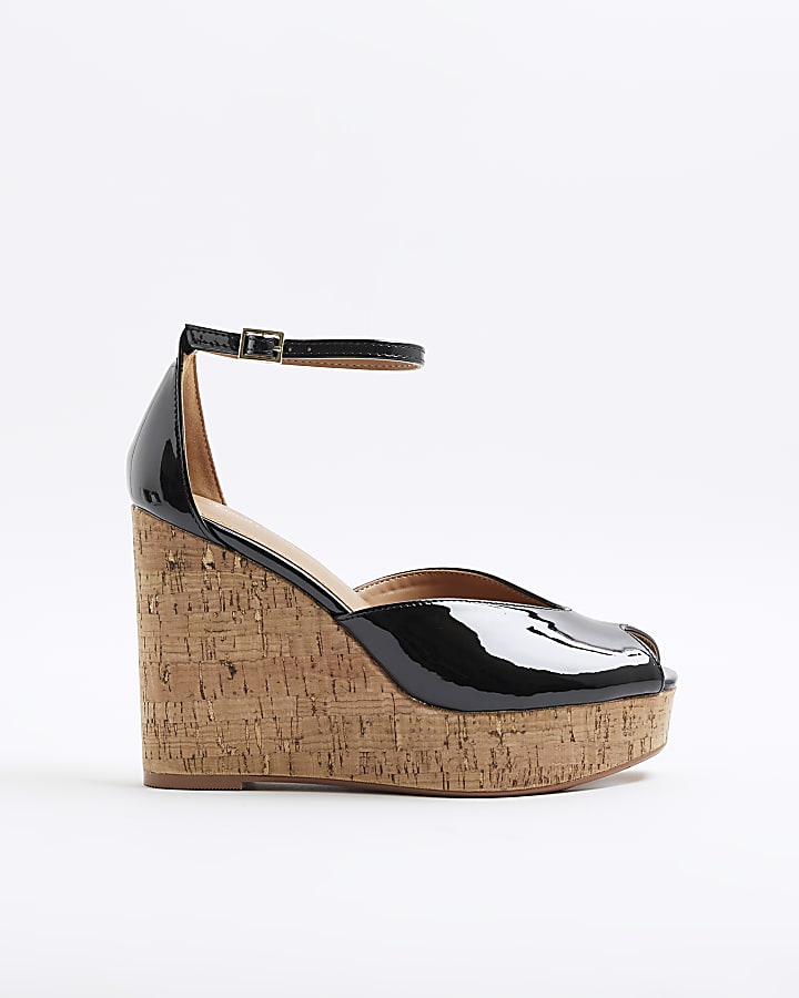 Black Peep Toe Court Wedges