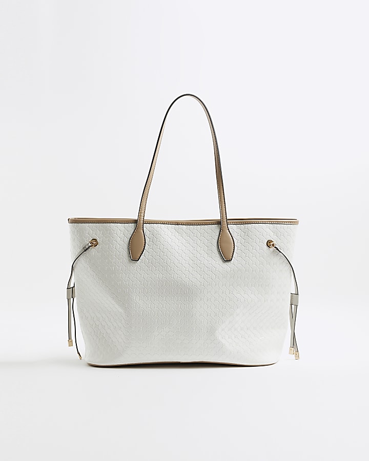 White Embossed Side Tie Shopper Bag