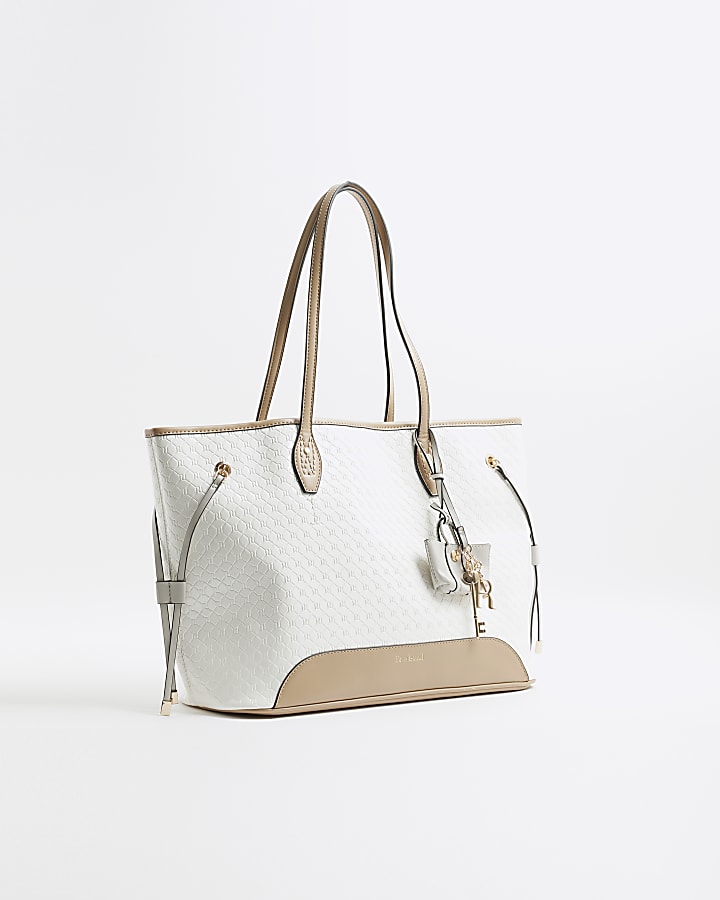 White Embossed Side Tie Shopper Bag