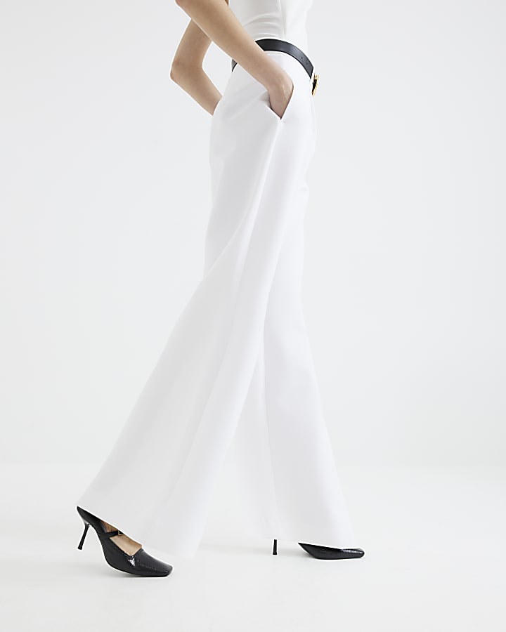 White Belted Wide Leg Trousers