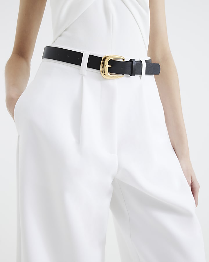 White Belted Wide Leg Trousers