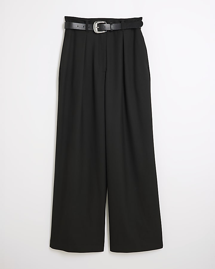 Black Belted Wide Leg Trousers