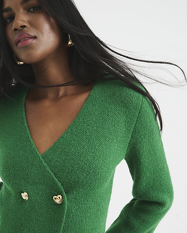 Green Asymmetric Two Button Cardigan