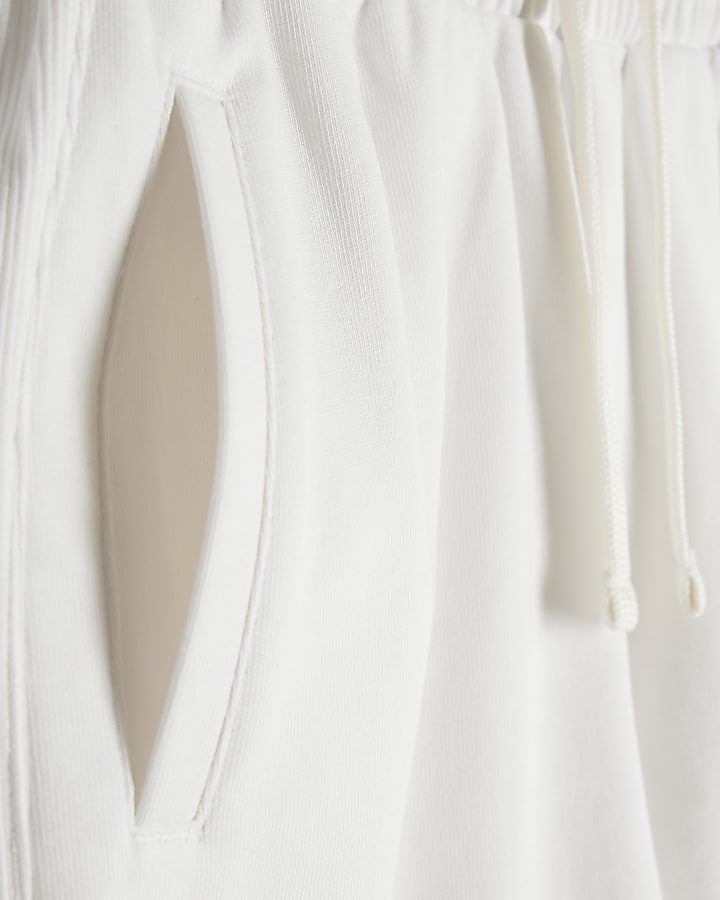White Ribbed Panel Runner Shorts