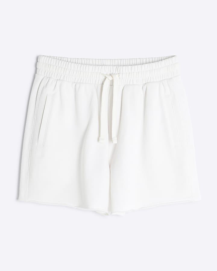White Ribbed Panel Runner Shorts